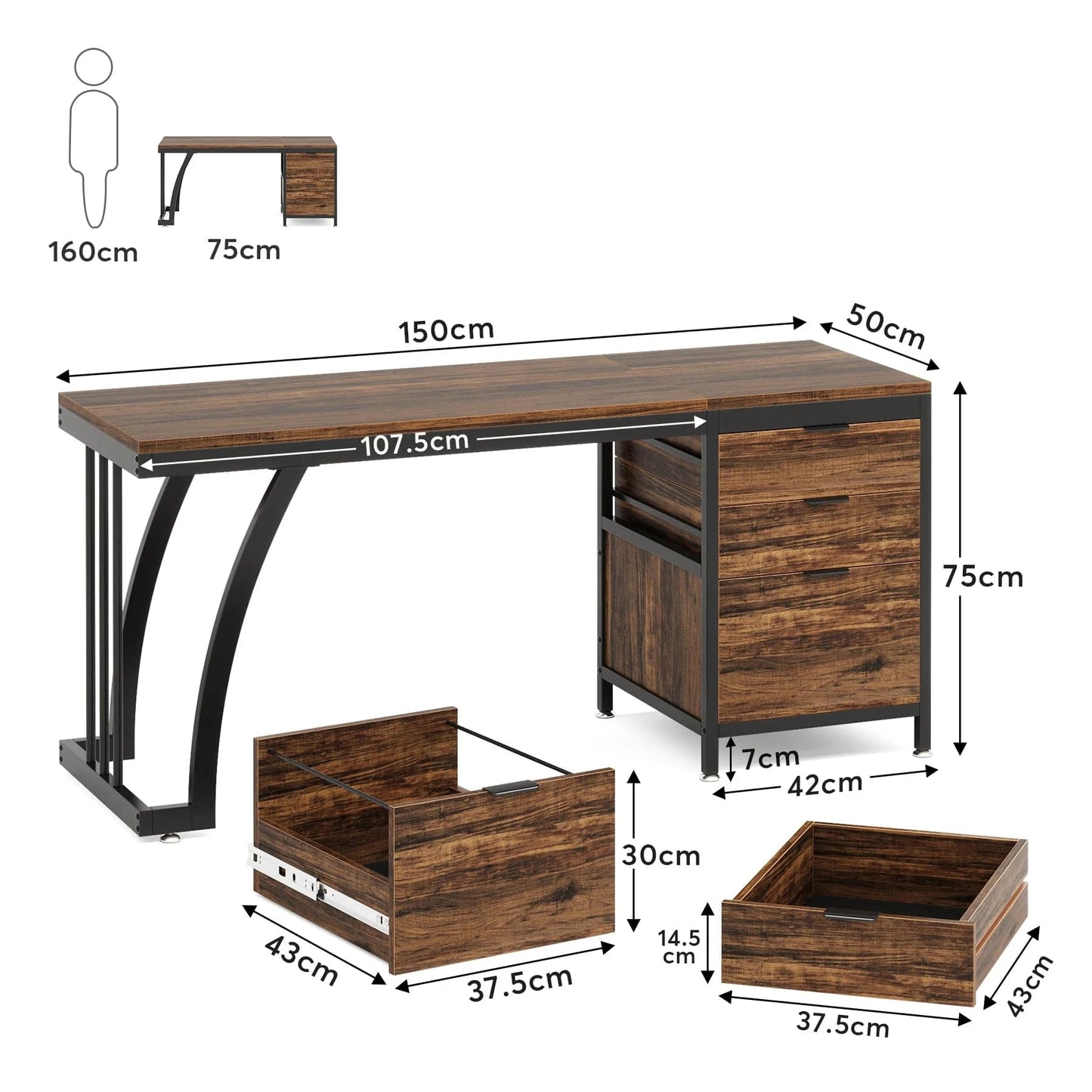 Bureau bois et metal noir