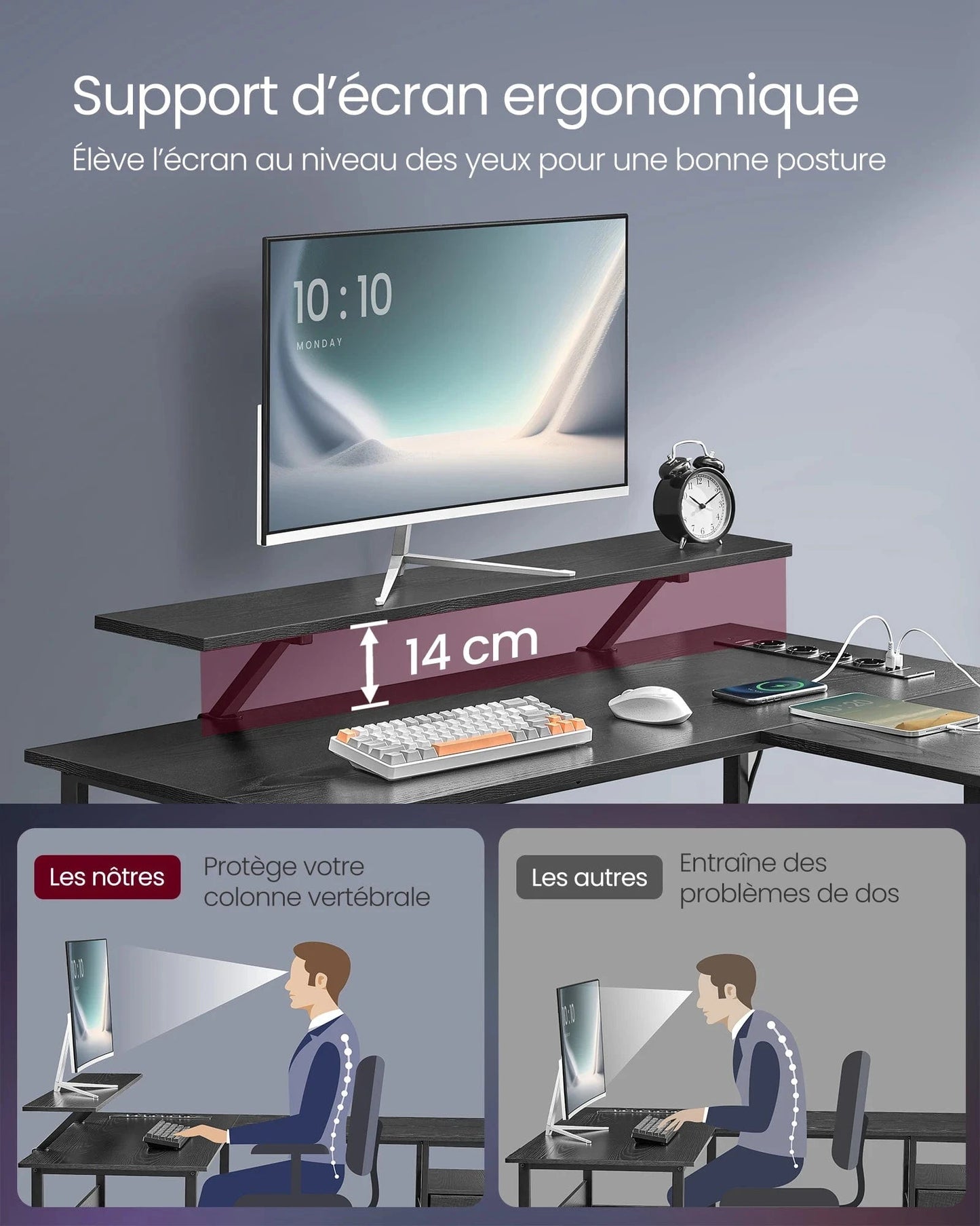 Bureau d'angle noir avec rangement