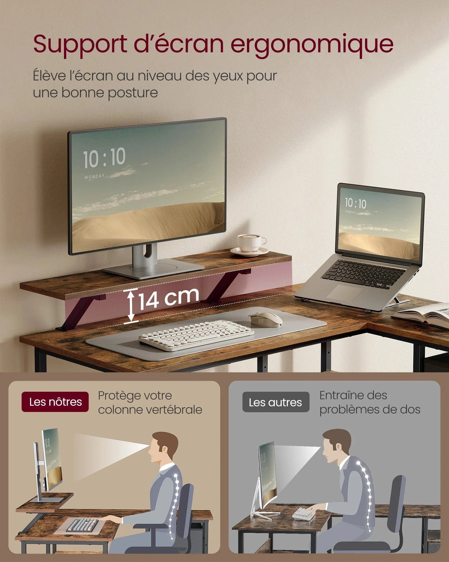 Bureau en l avec rangement