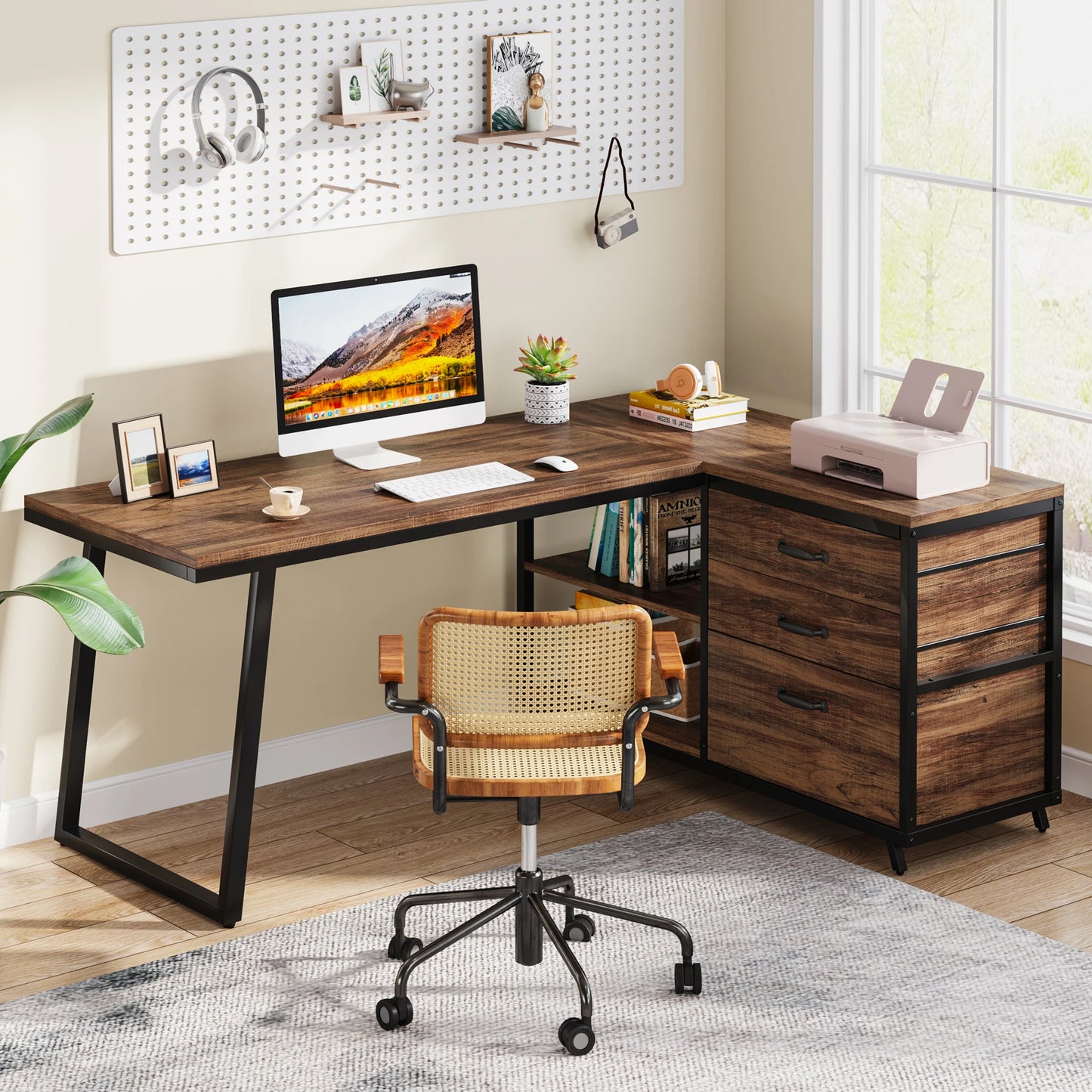 Bureau d'angle en bois avec rangement