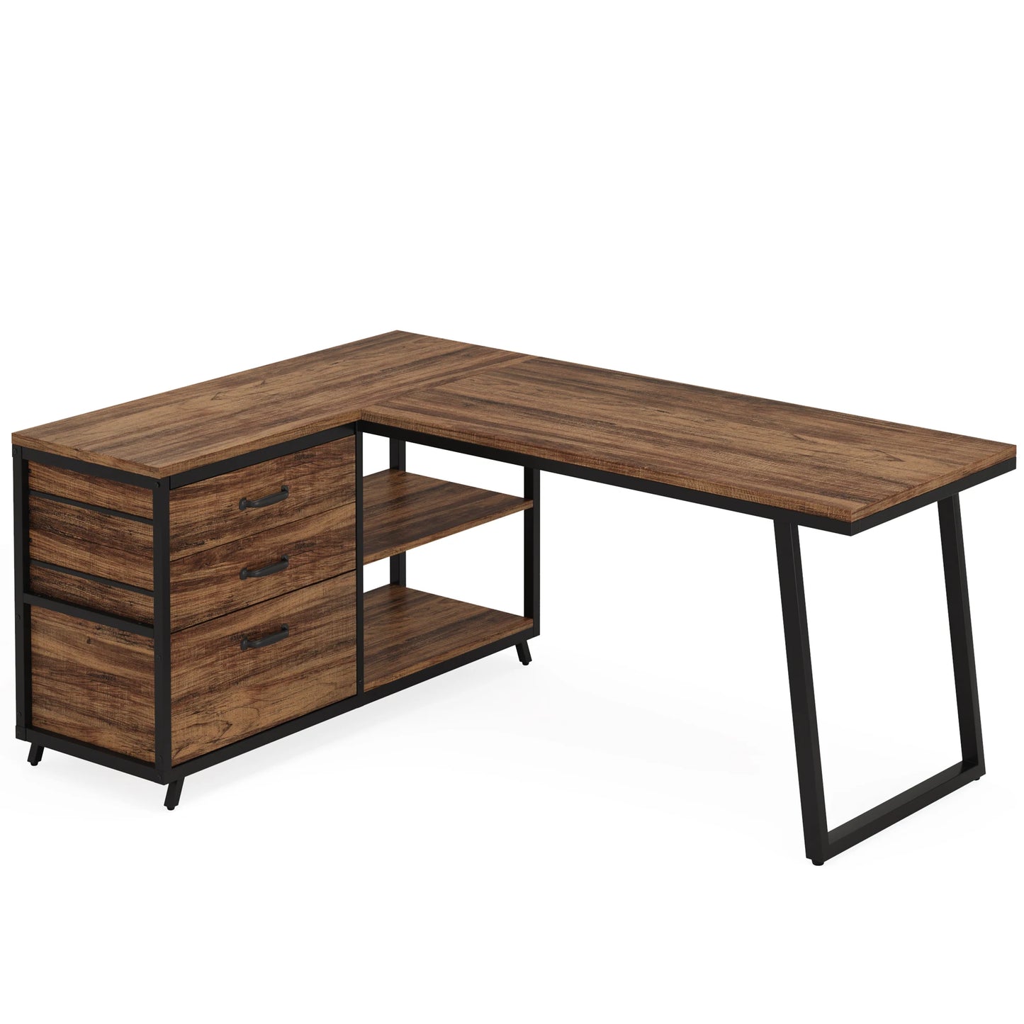 Bureau d'angle en bois avec rangement
