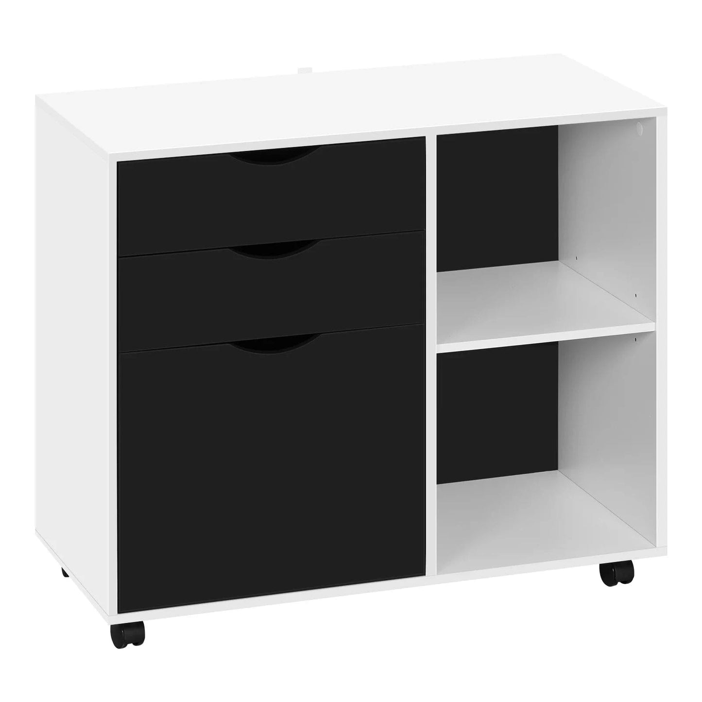 Caisson bureau à roulette en bois rustique