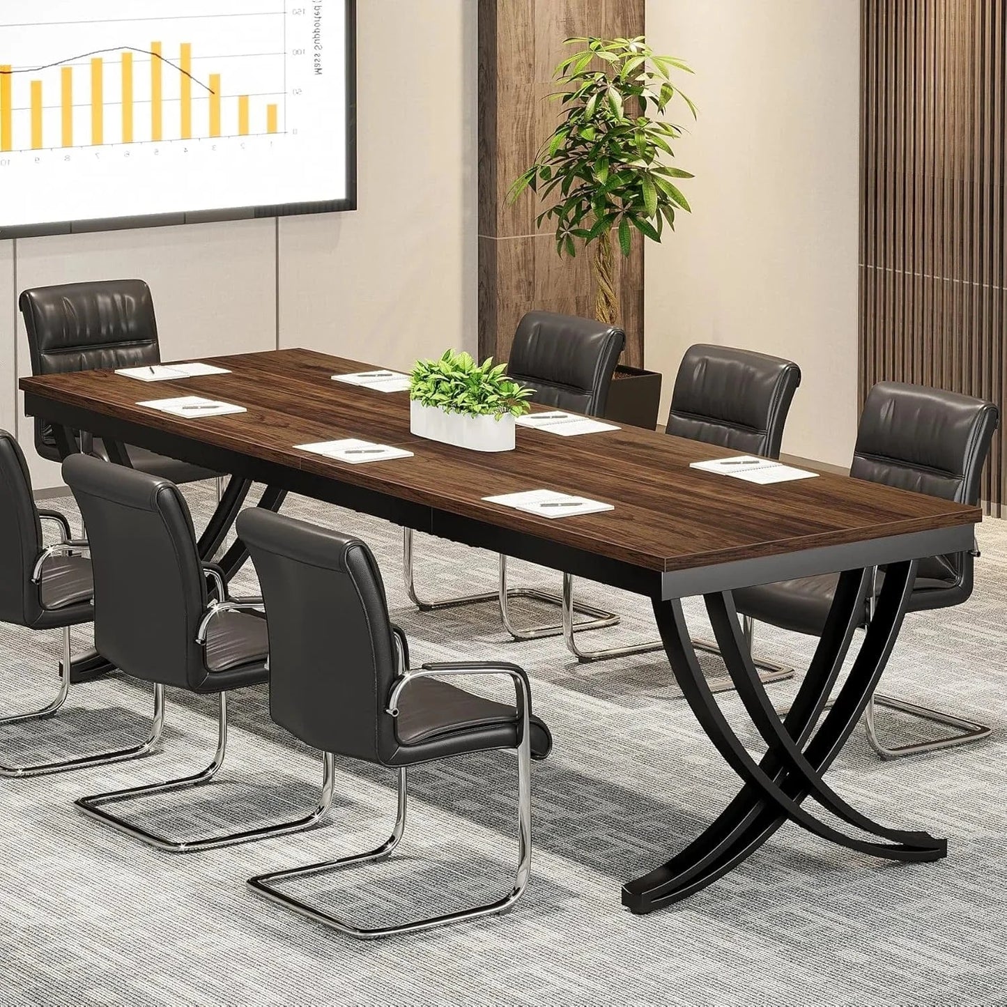 Grande table de réunion bois et métal