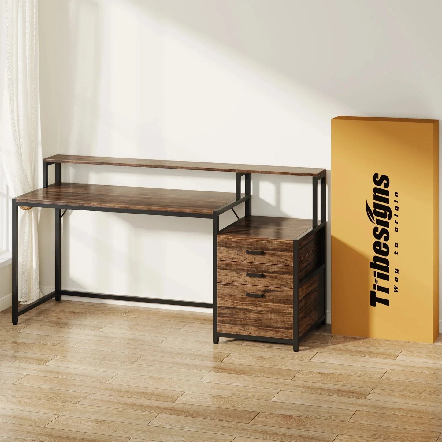 Bureau bois et metal avec rangements