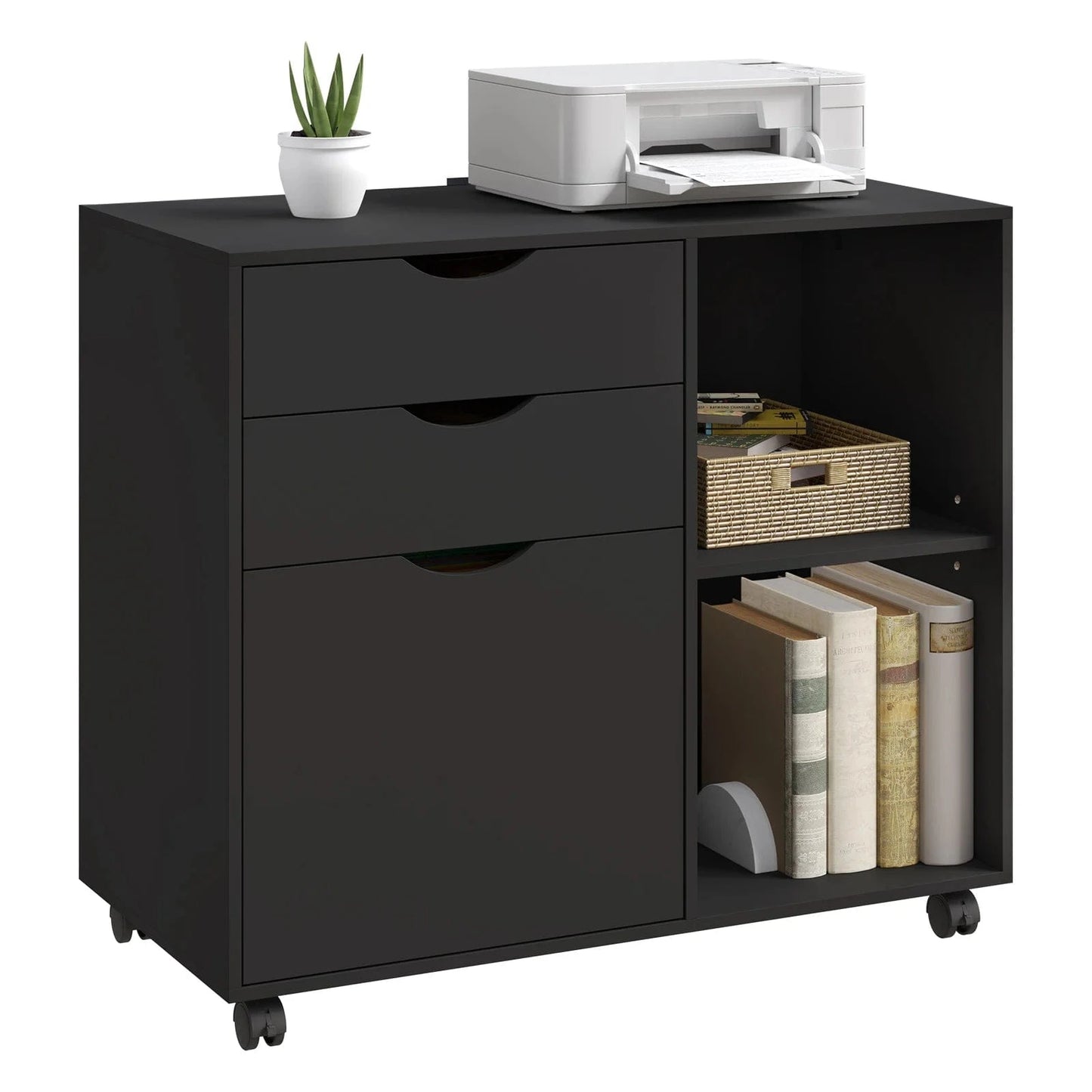 Caisson bureau à roulette en bois rustique