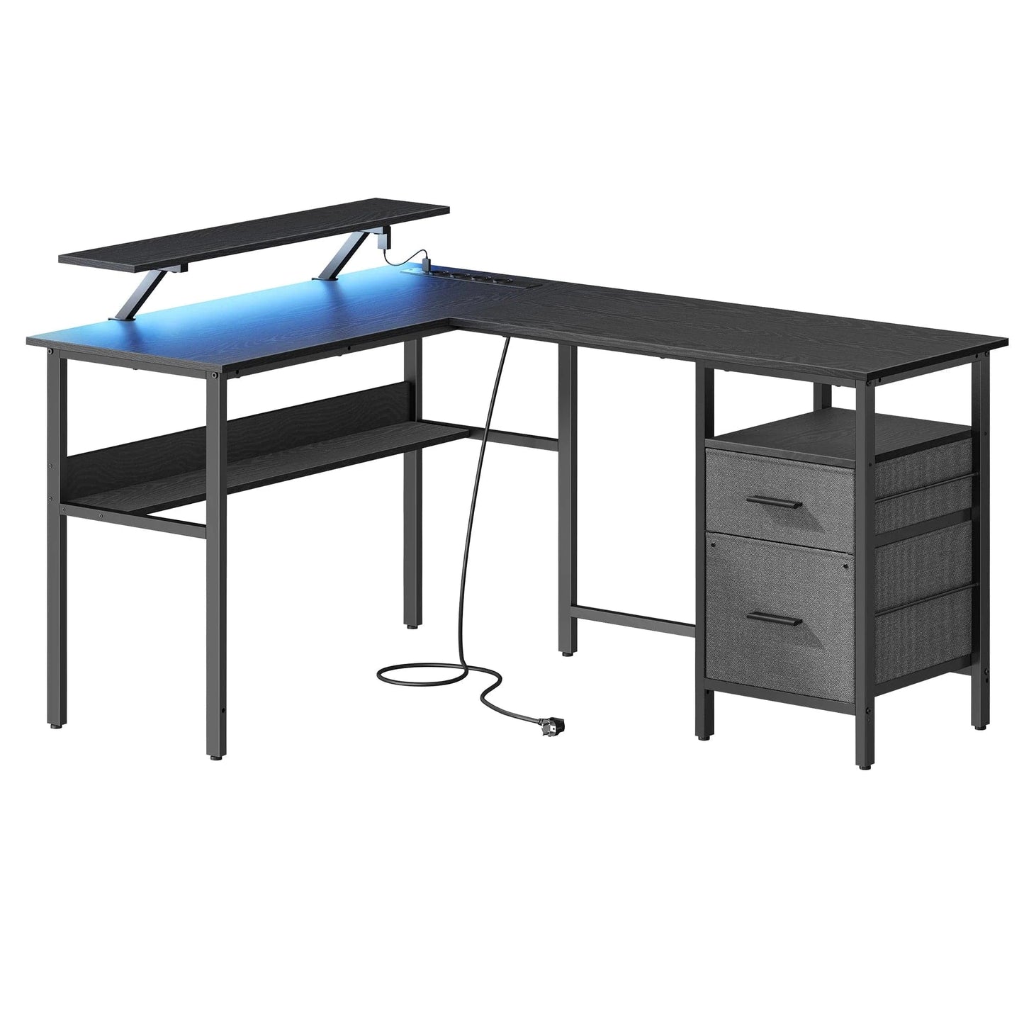 Bureau d'angle noir avec rangement