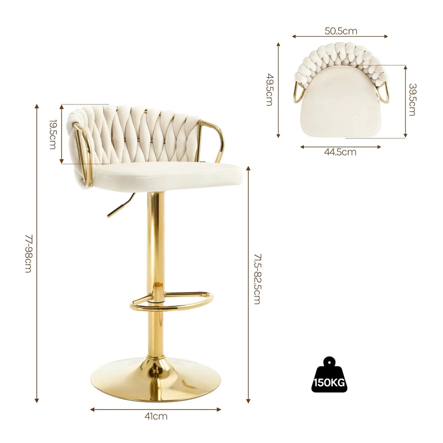 Chaise haute bureau en Velours | SET 2 PIÈCES