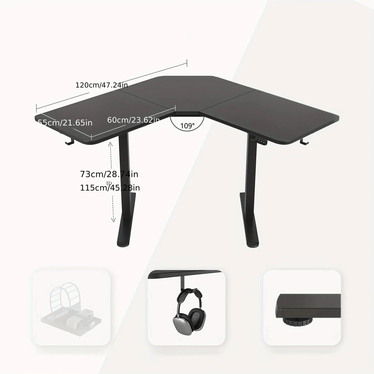 Bureau d'angle assis debout electrique