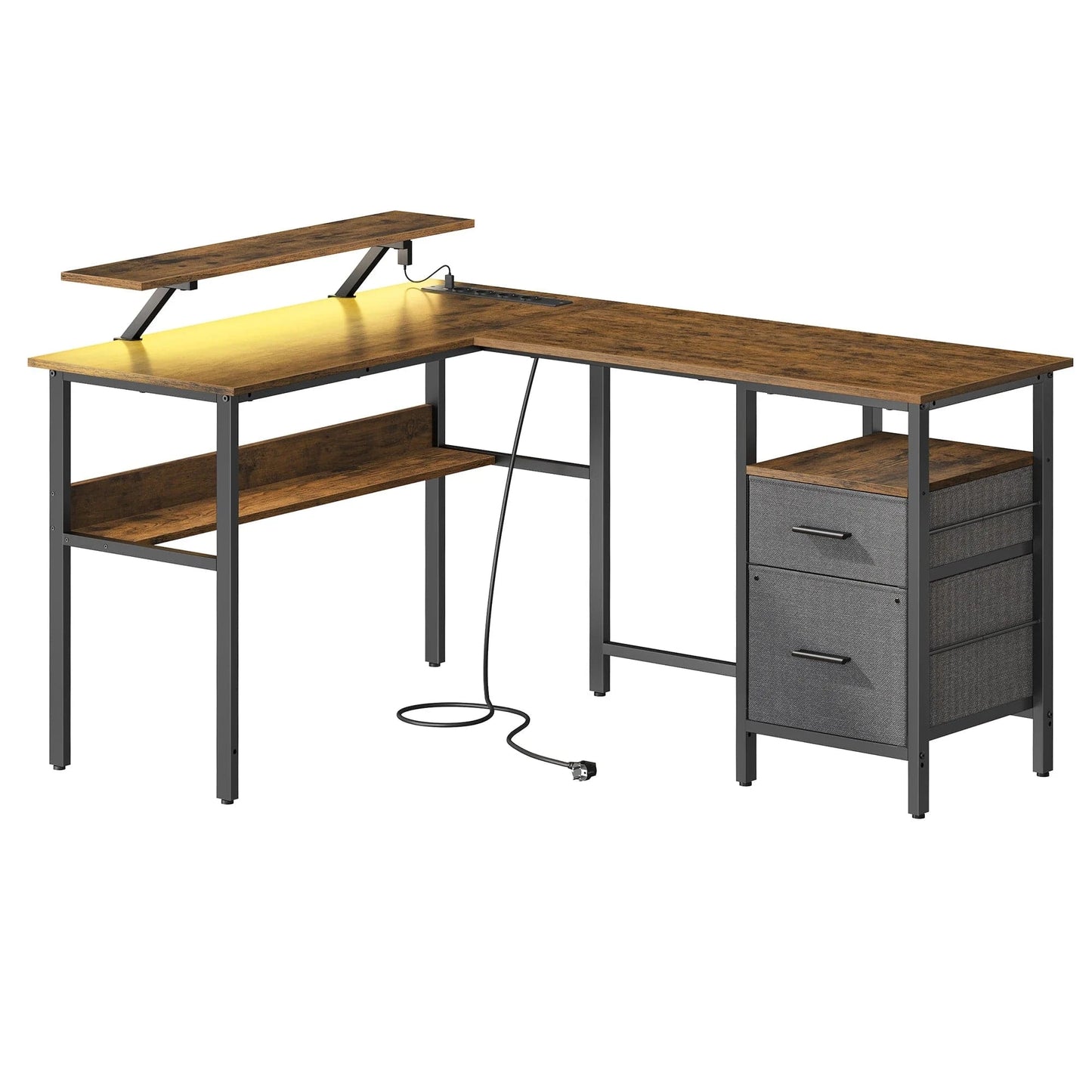 Bureau d'angle noir avec rangement