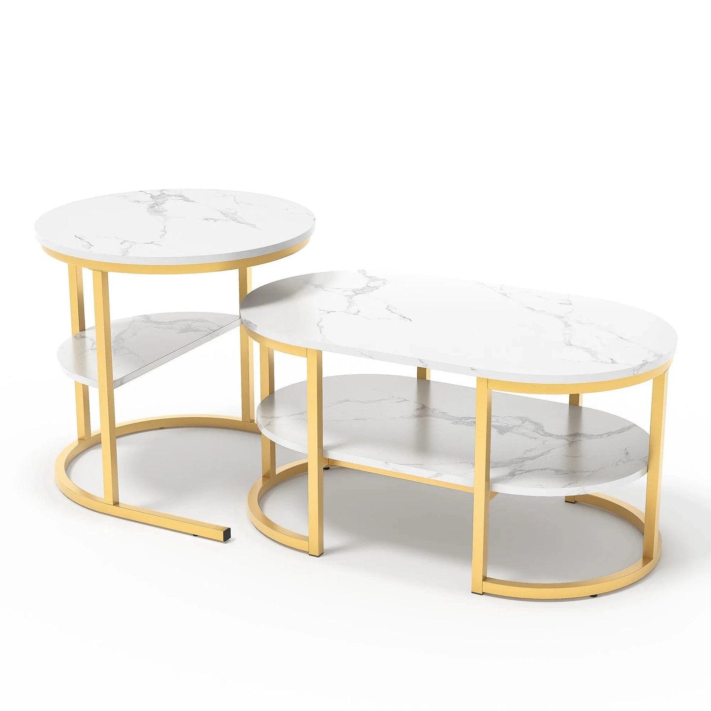 Table basse ronde en marbre blanc et fer doré