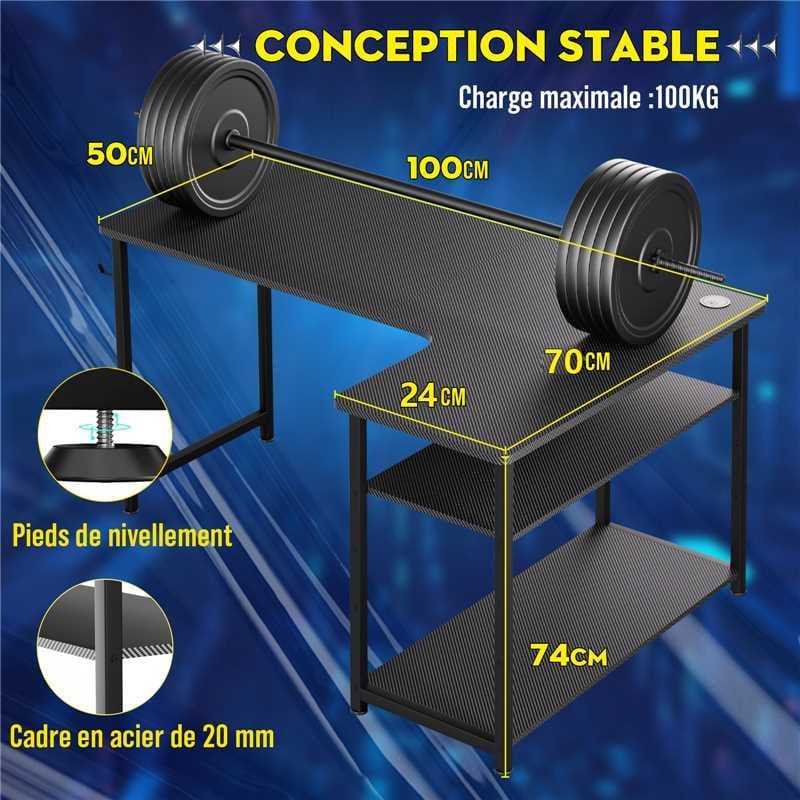 Bureau gamer angle 100 x 50 cm