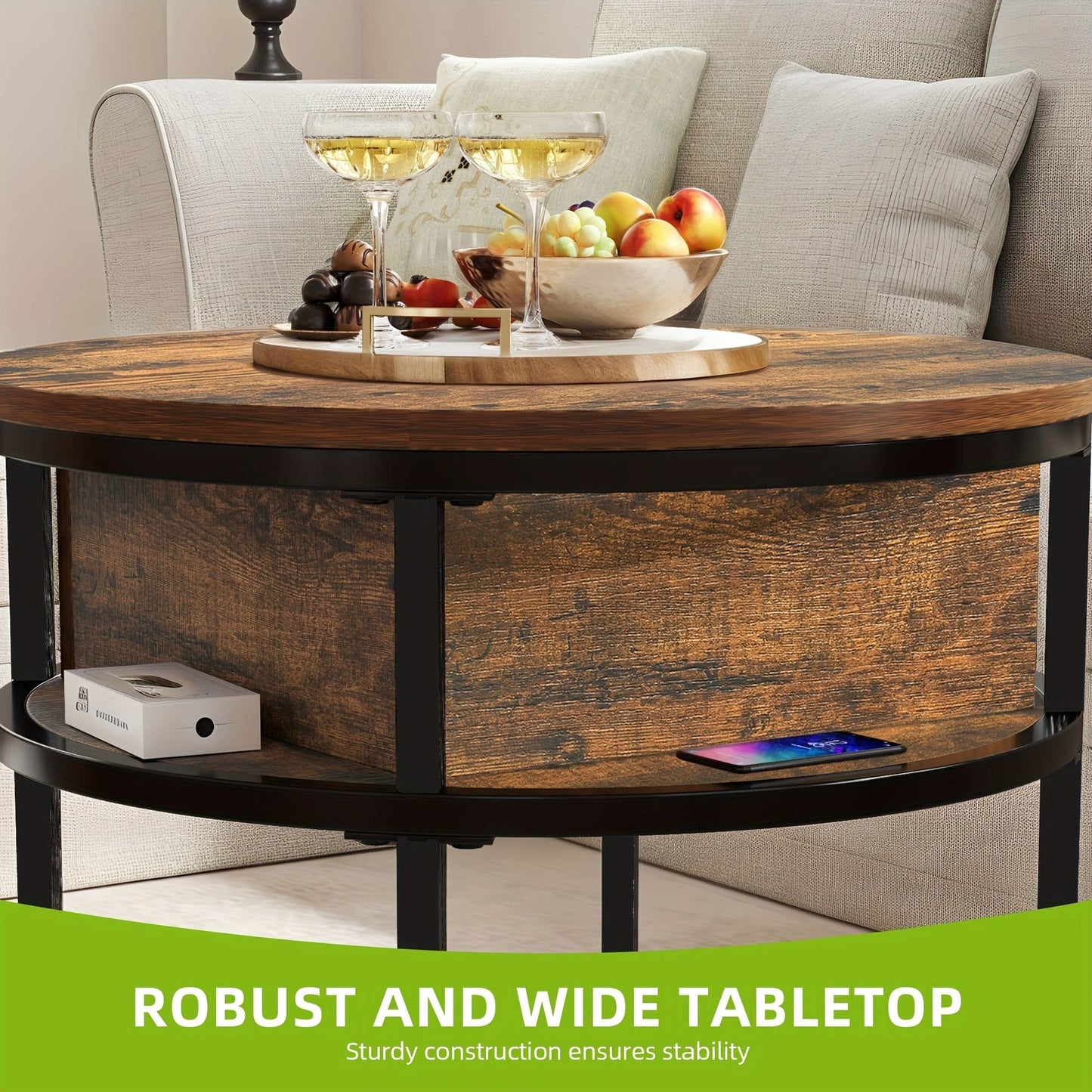 Table basse ronde en bois et metal