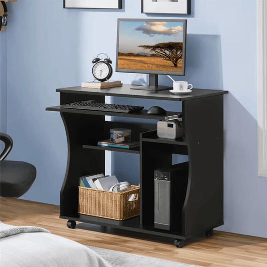 Bureau informatique compact noir en chambre design moderne