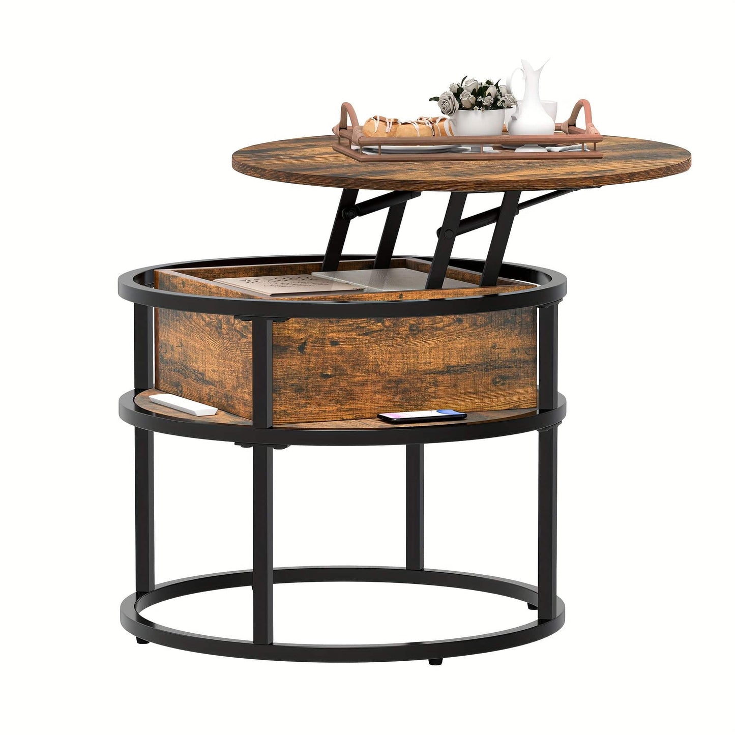 Table basse ronde en bois et metal