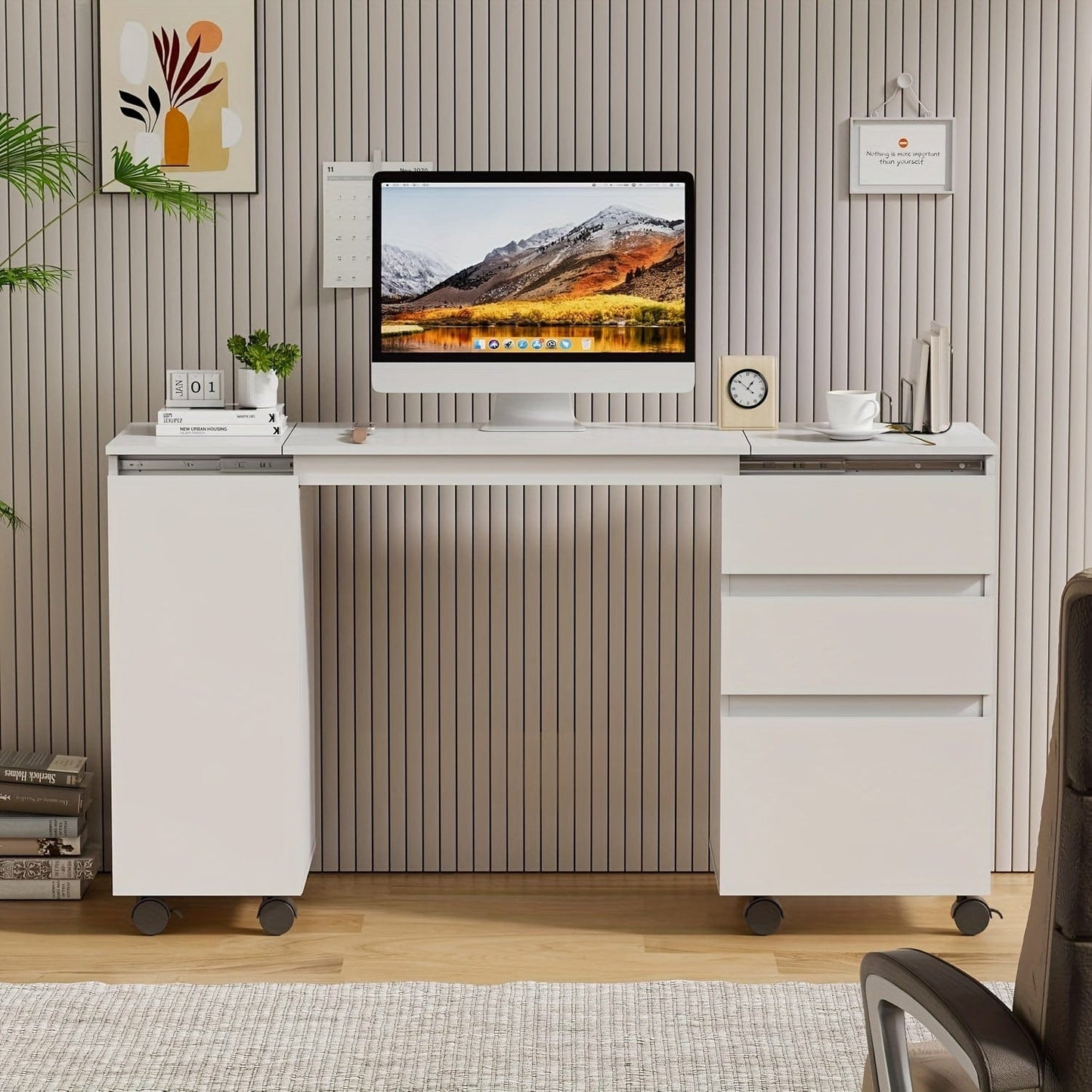 Bureau blanc avec rangement 120 X 36.5 X 73 Cm