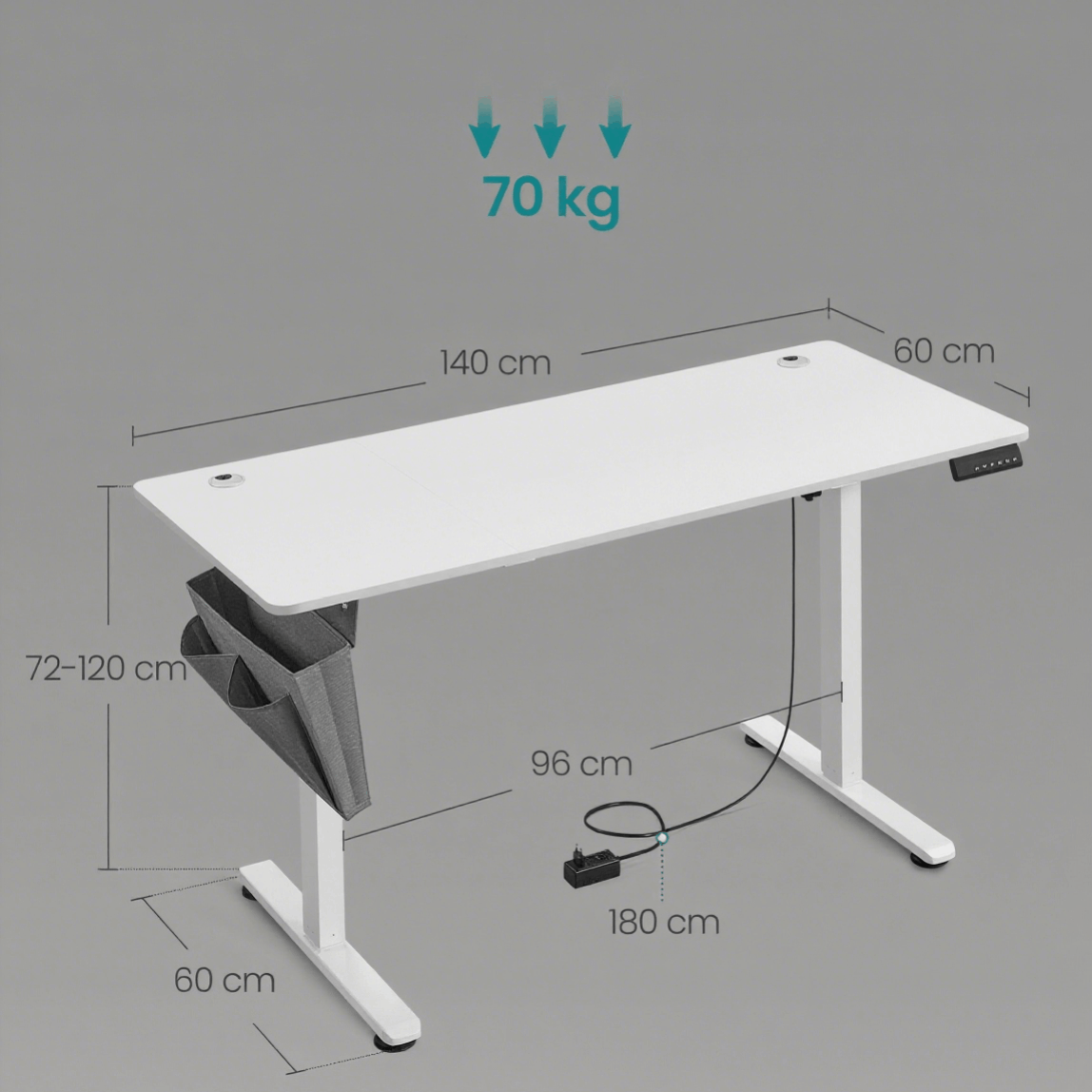 Bureau assis debout pro blanc 140 x 60 cm