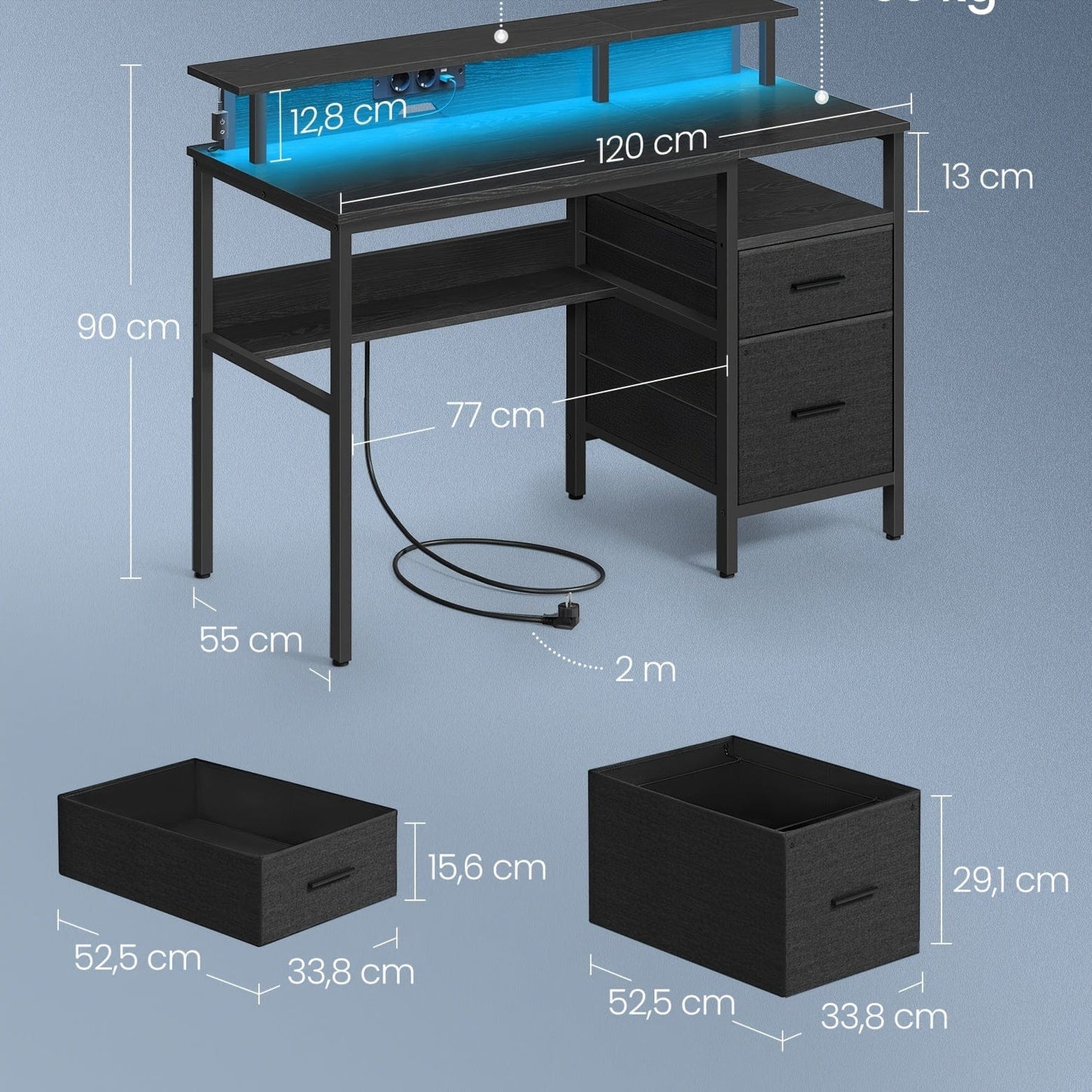 Bureau gamer led 120 cm