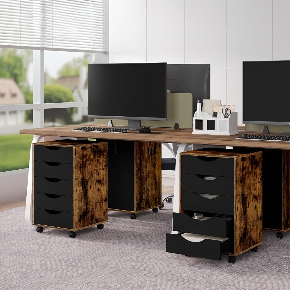 Caisson bureau noir et bois