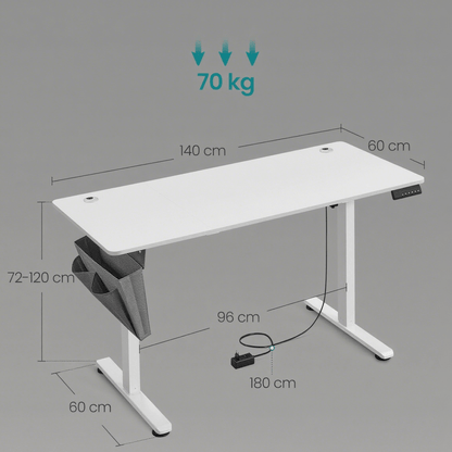 Bureau assis debout pro blanc 140 x 60 cm