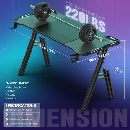 Bureau gamer plateau fibre carbone – 120 x 60 / 140 x 60 / 160 x 60