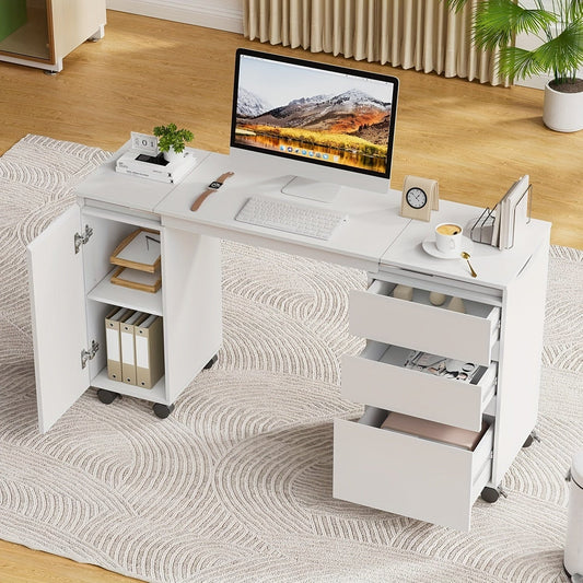 Bureau blanc avec rangement 120 X 36.5 X 73 Cm