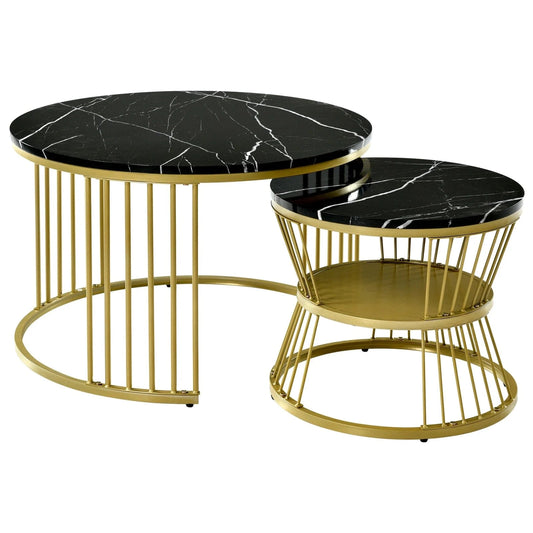 Table basse marbre noir et doré