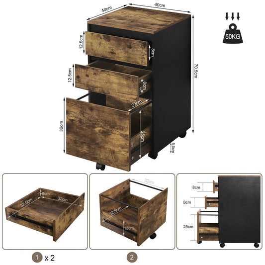 Caisson noir et bois 3 tiroirs