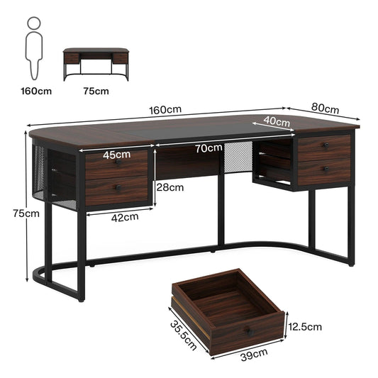 Bureau bois et noir 4 tiroirs