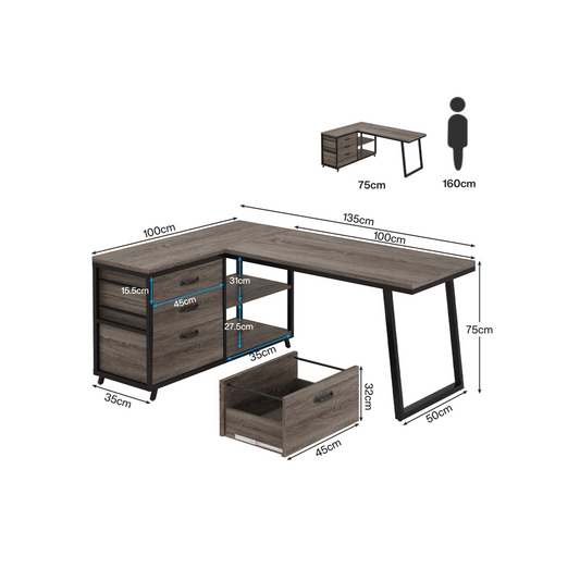 Bureau d'angle en bois avec rangement