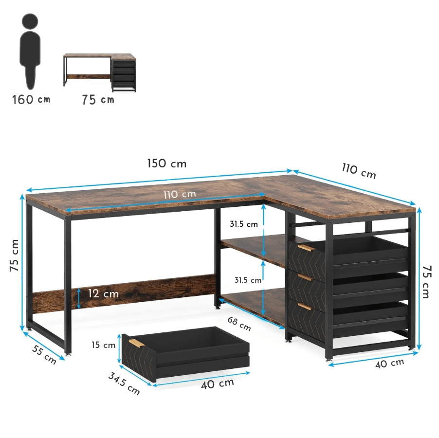 Bureau noir et bois avec rangement