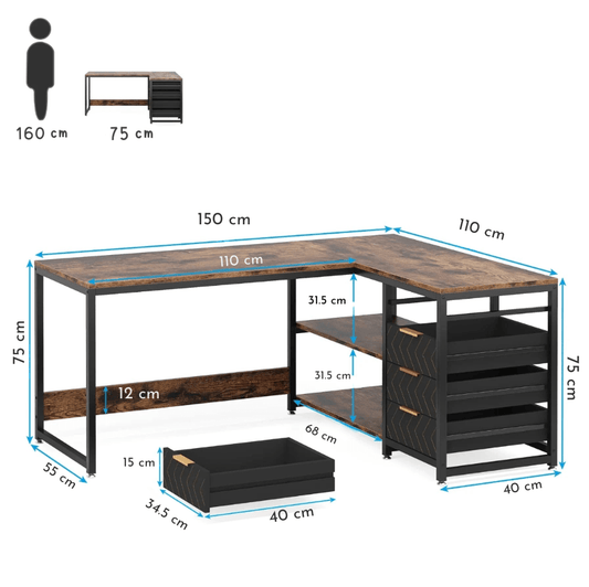 Bureau noir et bois avec rangement