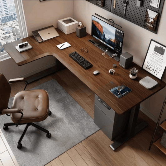 Bureau assis debout plateau bois massif
