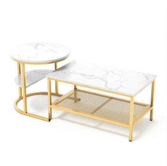 Table basse marbre blanc pied doré