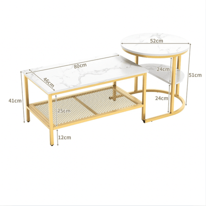 Table basse marbre blanc pied doré