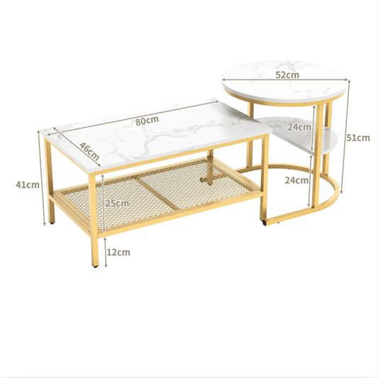 Table basse marbre blanc pied doré