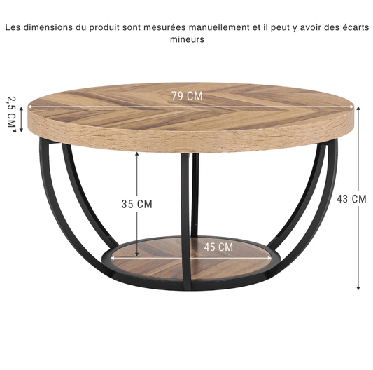 Table basse ronde bois et metal noir