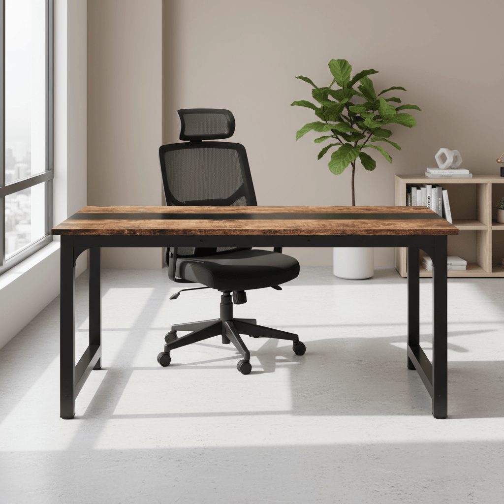 Bureau en chêne et acier noir 160 x 80 cm