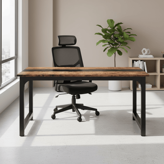 Bureau en chêne et acier noir 160 x 80 cm