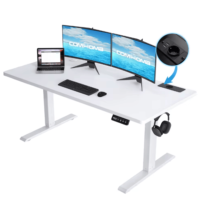 Bureau assis debout pro blanc 140 x 60 cm