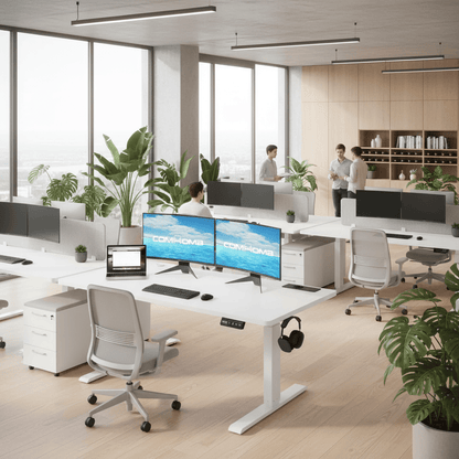 Bureau assis debout pro blanc 140 x 60 cm