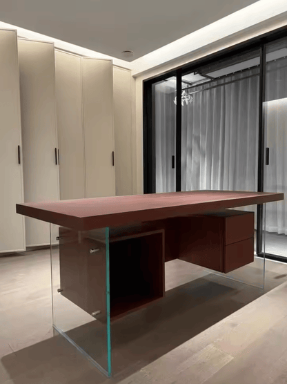 Bureau design en verre et bois