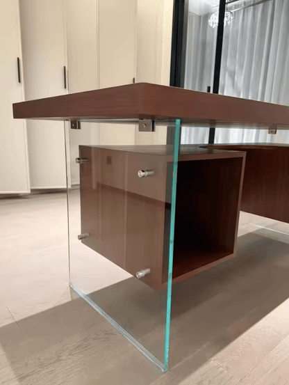 Bureau design en verre et bois