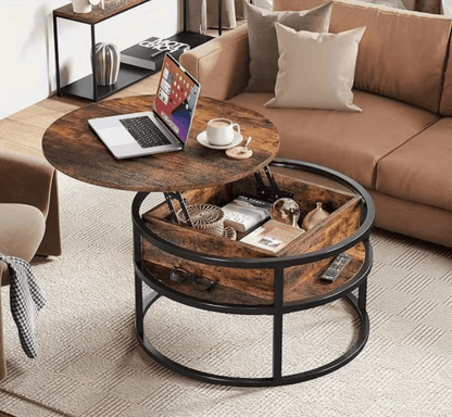 Table basse ronde en bois et metal