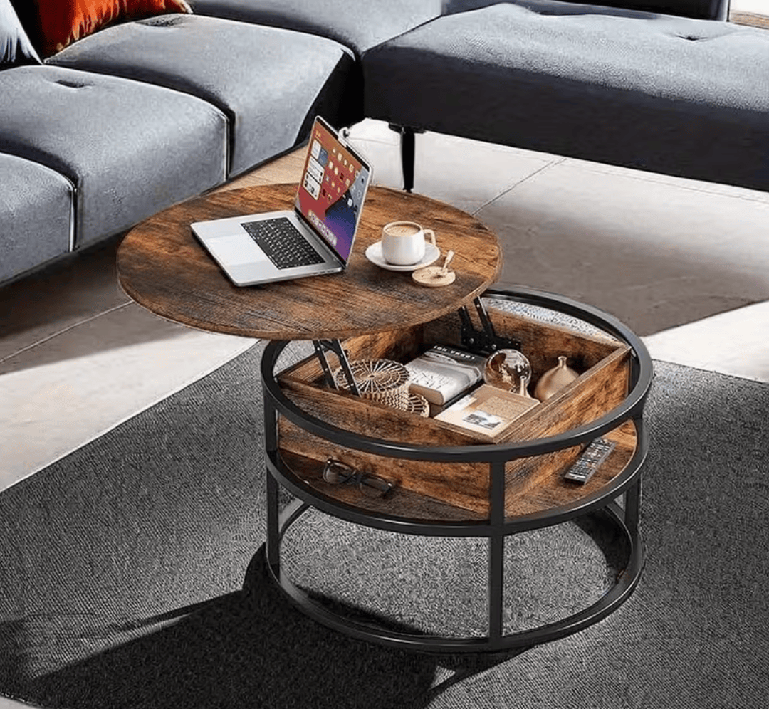 Table basse ronde en bois et metal