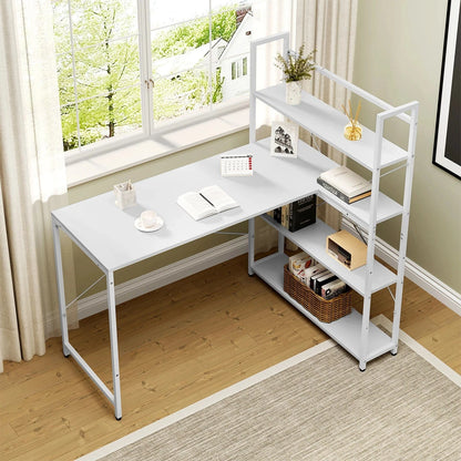 Bureau blanc équipé d'une étagère
