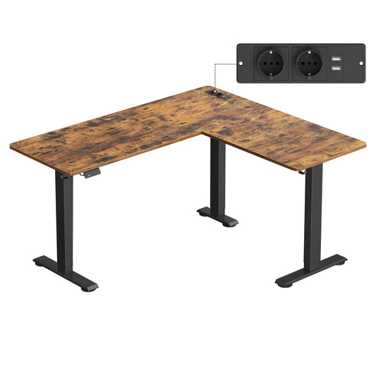 Bureau d'angle assis debout avec prise intégrée 140 x 160 cm