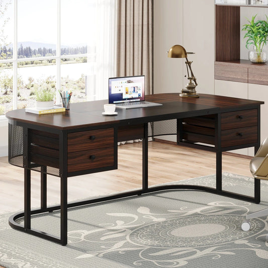 Bureau bois et noir 4 tiroirs