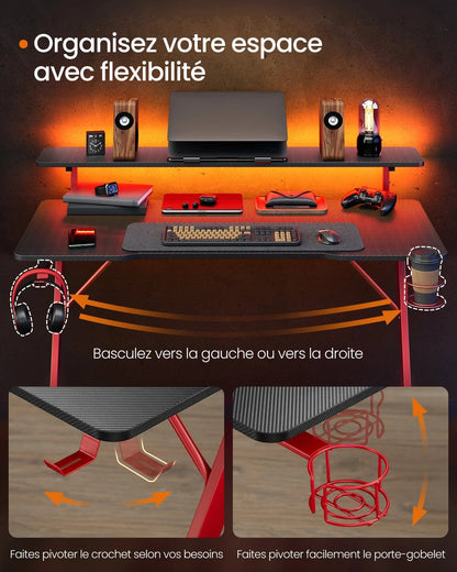 Bureau de gamer petit espace rouge et noir