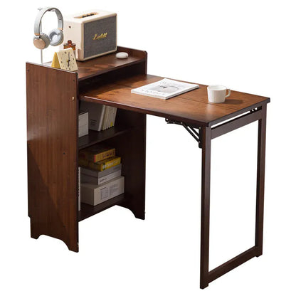 Bureau pliable en bois avec étagère latérale