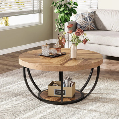 Table basse ronde bois et metal noir